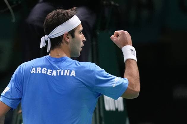 Tomas Martin Etcheverry celebrates during the Davis Cup Finals 2025 Quarterfinals match between Tomas Martin Etcheverry (Argentina) and Jan-Lennard Struff (Germany) at Bologna Fiere, Bologna, Italy - November 20, 2025. - Tennis.  Copyright: xMassimoxPaolone LaPressex