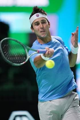 Tomas Martin Etcheverry in action during the Davis Cup Finals 2025 Quarterfinals match between Tomas Martin Etcheverry (Argentina) and Jan-Lennard Struff (Germany) at Bologna Fiere, Bologna, Italy - November 20, 2025. - Tennis.  Copyright: xMassimoxPaolone LaPressex
