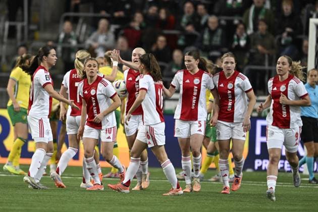 STOCKHOLM, SWEDEN 20251120 Jubilation in Aljax after goal 0 1 of 10 Joëlle Smits during Thursdays Europa Cup qualifier 2 of 2 between Hammarby IF and AFC Ajax at 3Arena STOCKHOLM SWEDEN x10050x  Copyright: xPontusxLundahl TTx EUROPA CUP-KVAL HAMMARBY-AJAX
