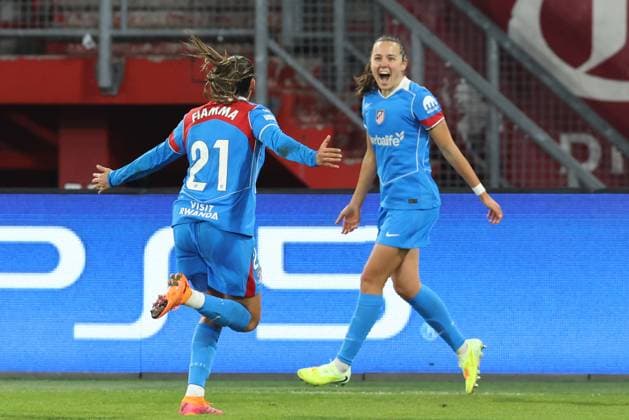 Amaiur Sarriegi of Atletico Madrid celebrates after scoring the goal during the match FC Twente Enschede vs Atletico de Madrid at the Stadium the Grolsch Veste for the Champions League women season 2025 2026 in ENSCHEDE, Netherlands on 20 november 2025, photo by Peter Lous EYE4images DeFodi Images