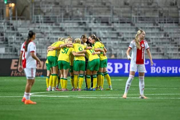 STOCKHOLM, SWEDEN 20251120 Hammarby players cheer for the second half during Thursdays Europa Cup qualifier 2 of 2 between Hammarby IF and AFC Ajax at 3Arena STOCKHOLM SWEDEN x10050x  Copyright: xPontusxLundahl TTx EUROPA CUP-KVAL HAMMARBY-AJAX