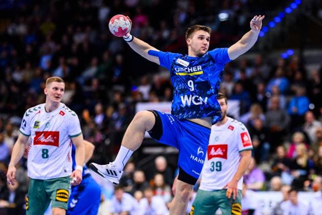 TVB Stuttgart GWD Minden Handball 1 Bundesliga, Men, Season 2025 2026, TVB Stuttgart GWD Minden, Porsche Arena Stuttgarts Gianfranco Pribetic in action Stuttgart Porsche Arena Baden Württemberg Germany