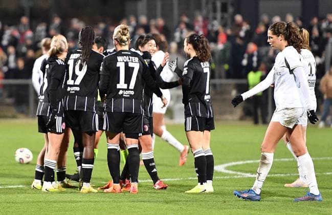 20 11 2025, xhbx, Football UEFA Women EuropaCup, Eintracht Frankfurt Women PSV Eindhoven v l Torjubel, Goal celebration, celebrate the goal 3 1 by Nicole Anyomi Eintracht Frankfurt Women DFL DFB REGULATIONS PROHIBIT ANY USE OF PHOTOGRAPHS as IMAGE SEQUENCES and or QUASI VIDEO Frankfurt