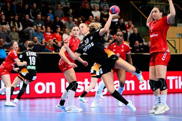 Handball, Womens national match Switzerland Germany Jenny Behrend Germany , Tabea Schmid Switzerland St Gallen Kreuzbleiche Switzerland