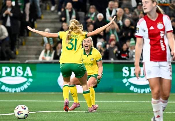 STOCKHOLM, SWEDEN 20251120 Hammarbys 31 Smilla Holmberg celebrates after scoring 2-1 during Thursdays Europa Cup qualifying match 2 of 2 between Hammarby IF and AFC Ajax at 3Arena STOCKHOLM SWEDEN x10050x  Copyright: xPontusxLundahl TTx EUROPA CUP-KVAL HAMMARBY-AJAX