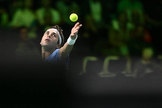 TENNIS - Internazionali di Tennis - Davis Cup - Final Eight Tomas Martin Etcheverry of Argentina in action during the Davis Cup Quarter-Final match between Tomas Martin Etcheverry of Argentina and Jan-Lennard Struff of Germany at Supertennis Arena - Bolognafiere on November 20, 2025 in Bologna, Italy Bologna Italy  Copyright: xIPAxSport ABACAx