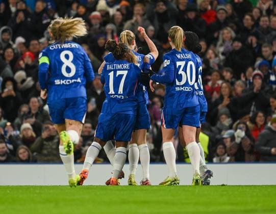 Chelsea Women v FC Barcelona, Barca Women UEFA Womens Champions League Ellie Carpenter of Chelsea Women celebrates scoring her sides first goal during the UEFA Womens Champions League match at Stamford Bridge, London UK Newspapers OUT Copyright: xNigelxBramleyx FIL-22524-0013