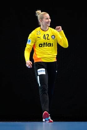 Handball, Womens national match Switzerland Germany Goalkeeper Katharina Filter Germany Cheers Joy Emotion St Gallen Kreuzbleiche Switzerland