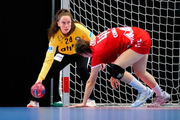 Handball, Womens national match Switzerland Germany Goalkeeper Sarah Wachter Germany , Joline Erni Switzerland St Gallen Kreuzbleiche Switzerland