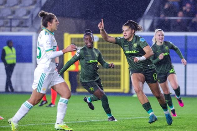 251020 UWCL OH Leuven vs AS Roma Jada Conijnenberg (9) of OH Leuven celebrating her goal from penalty (1-1) during the soccer match between OH Leuven (BEL) and AS Roma (ITA), league phase match day 4, 2025-2026 season of UEFA Womens Champions League , on Thursday 20 November 2025 in LEUVEN , Belgium . PHOTO SPORTPIX Sevil Oktem LEUVEN DEN DREEF Vlaams-Brabant Belgium  Copyright: xSportpix.bex xSevilxOktemxSevilxOktemx