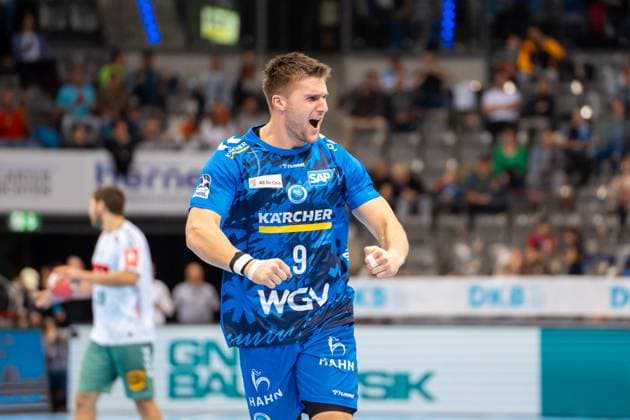 Handball I Men I Season 2025 2026 I Bundesliga I 13 Matchday I TVB Stuttgart GWD Minden I 20 11 2025 Gianfranco Pribetic 9, TVB Stuttgart jubelt Stuttgart Porsche Arena Baden Württemberg Germany Copyright: xLobeca MaxxPetershansx