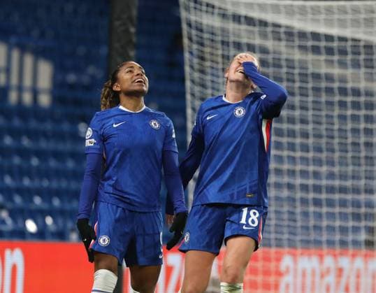 Cheslea Women v Barcelona Femen’, London, UK - 20 Nov 2025 Goal celebrations for Catarina Macario of Chelsea Women before it is disallowed during the UEFA Women s Champions League match between Chelsea Women and Barcelona Femen’ on 20th November 2025 at Stamford Bridge, London London Stamford Bridge London GBR Copyright: xJoshxSmith PPAUKx PPA-230751
