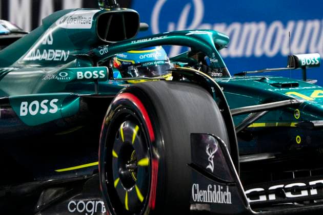 Spanish Formula One driver Fernando Alonso of Aston Martin in action during the second free practice session of the Formula One Las Vegas Grand Prix at the Las Vegas Strip Circuit in Las Vegas on Thursday, November 20, 2025.  LAS2025112061 GREGxNASH