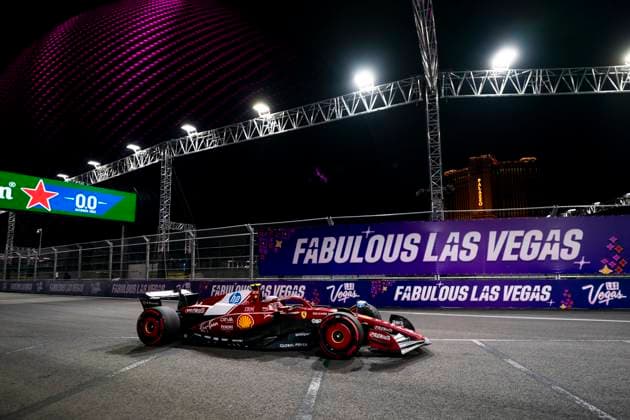 British Formula One driver Lewis Hamilton of Scuderia Ferrari in action during the second free practice session of the Formula One Las Vegas Grand Prix at the Las Vegas Strip Circuit in Las Vegas on Thursday, November 20, 2025.  LAS2025112069 GREGxNASH