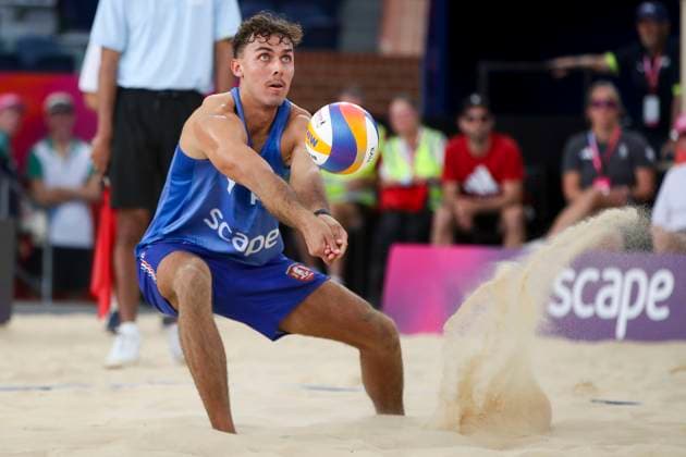 Beach volleyball, Beachvolleyball World Championship, WM, Weltmeisterschaft Sven Winter and Lukas Pfretzschner L. (GER) v Arnaud Gauthier-Rat and TÃ o Rotar (FRA) and during the Men™s Quarter Final match of the Beach Volleyball World Championships at The Drive in Adelaide, Friday, November 21, 2025. ( NO ARCHIVING, EDITORIAL USE ONLY ADELAIDE SOUTH AUSTRALIA AUSTRALIA  Copyright: xMATTxTURNERx 20251121172374945325