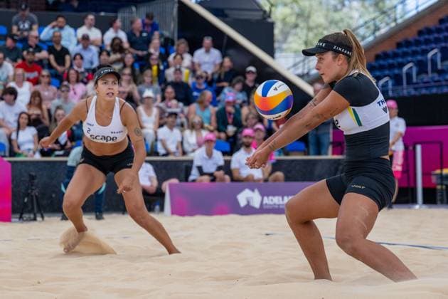 RECORD DATE NOT STATED ADELAIDE, AUSTRALIA - NOVEMBER 21: Thamela Coradello Galil (Player 1 - BRA), Victoria Lopes Pereira Tosta (Player 2 - BRA) during the Beach volleyball, Beachvolleyball World Championships at Adelaide on November 21, 2025 in Adelaide, Australia. Australia Copyright: xBEAUTIFULxSPORTS PeterxWeberx