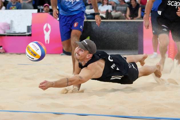 Beach volleyball, Beachvolleyball World Championship, WM, Weltmeisterschaft Sven Winter and Lukas Pfretzschner L. (GER) v Arnaud Gauthier-Rat and TÃ o Rotar (FRA) and during the Men™s Quarter Final match of the Beach Volleyball World Championships at The Drive in Adelaide, Friday, November 21, 2025. ( NO ARCHIVING, EDITORIAL USE ONLY ADELAIDE SOUTH AUSTRALIA AUSTRALIA  Copyright: xMATTxTURNERx 20251121136861885987