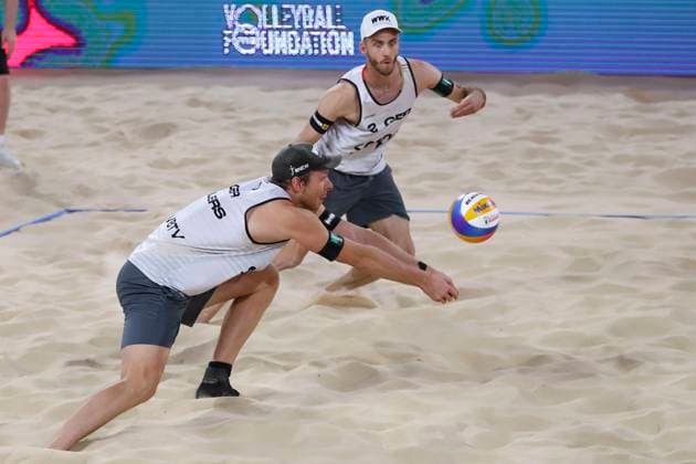 Beach volleyball, Beachvolleyball World Championship, WM, Weltmeisterschaft Nils Ehlers and Clemens Wickler (GER) v Ondrej Perusic and David Schweiner (CZE) during the Men™s Quarter Final match of the Beach Volleyball World Championships at The Drive in Adelaide, Friday, November 21, 2025. ( NO ARCHIVING, EDITORIAL USE ONLY ADELAIDE SOUTH AUSTRALIA AUSTRALIA  Copyright: xMATTxTURNERx 20251121177260356497