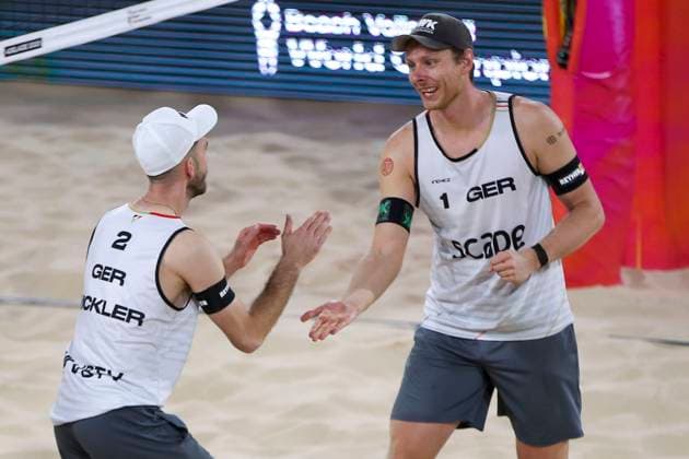 Beach volleyball, Beachvolleyball World Championship, WM, Weltmeisterschaft Nils Ehlers and Clemens Wickler (GER) v Ondrej Perusic and David Schweiner (CZE) during the Men™s Quarter Final match of the Beach Volleyball World Championships at The Drive in Adelaide, Friday, November 21, 2025. ( NO ARCHIVING, EDITORIAL USE ONLY ADELAIDE SOUTH AUSTRALIA AUSTRALIA  Copyright: xMATTxTURNERx 20251121180883446001