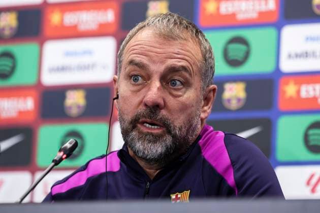 November 21, 2025, Sant Joan Despi, Barcelona, SPAIN: Hansi Flick, head coach of FC Barcelona, Barca attends his press conference, PK, Pressekonferenz during the training day of FC Barcelona ahead the Spanish League, La Liga EA Sports, football match against Athletic Club at Ciudad Esportiva Joan Gamper on November 21, 2025 in Sant Joan Despi, Barcelona, Spain. Sant Joan Despi SPAIN - ZUMAa181 20251121_zaa_a181_030 Copyright: xJavierxBorregox