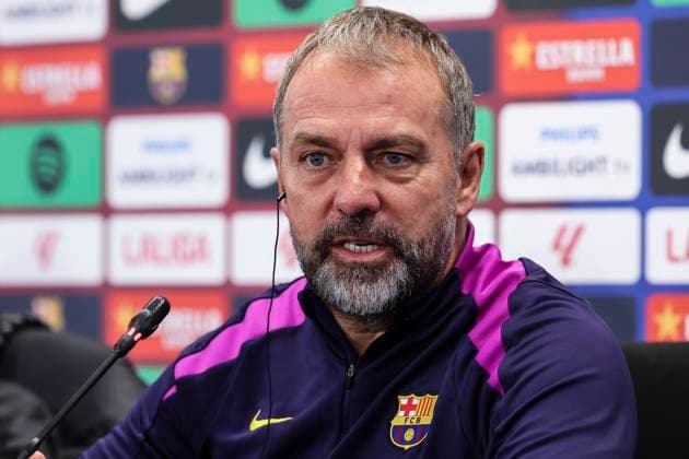 November 21, 2025, Sant Joan Despi, Barcelona, SPAIN: Hansi Flick, head coach of FC Barcelona, Barca attends his press conference, PK, Pressekonferenz during the training day of FC Barcelona ahead the Spanish League, La Liga EA Sports, football match against Athletic Club at Ciudad Esportiva Joan Gamper on November 21, 2025 in Sant Joan Despi, Barcelona, Spain. Sant Joan Despi SPAIN - ZUMAa181 20251121_zaa_a181_035 Copyright: xJavierxBorregox