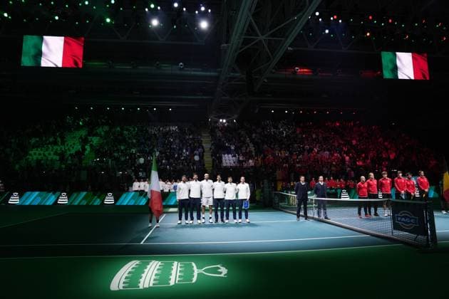 Line up before the Davis Cup Finals 2025 Semifinals match between Matteo Berrettini (Italy) and Raphael Collignon (Belgium) at Bologna Fiere, Bologna, Italy - November 21, 2025. - Tennis.  Copyright: xMassimoxPaolone LaPressex