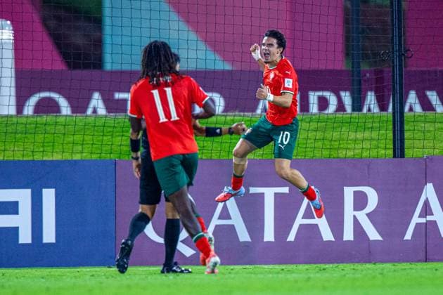 Soccer FIFA World Cup U17, U 17 World Championship Qatar 2025, Portugal vs Switzerland quarterfinal goal and goal celebration to 1 0 by Mateus Mide Portugal, 10 joy, emotions, jubilation Copyright: xRedhaxHosnixSegganix