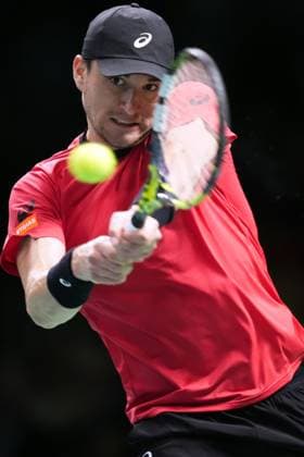 Raphael Collignon in action during the Davis Cup Finals 2025 Semifinals match between Matteo Berrettini (Italy) and Raphael Collignon (Belgium) at Bologna Fiere, Bologna, Italy - November 21, 2025. - Tennis.  Copyright: xMassimoxPaolone LaPressex