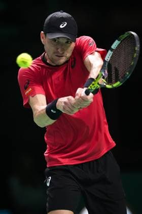 Raphael Collignon in action during the Davis Cup Finals 2025 Semifinals match between Matteo Berrettini (Italy) and Raphael Collignon (Belgium) at Bologna Fiere, Bologna, Italy - November 21, 2025. - Tennis.  Copyright: xMassimoxPaolone LaPressex