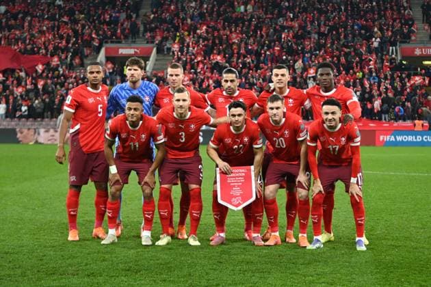 SVIZZERA SQUADRA, team group, Mannschaftsbild, Totale LINE UP, MANNSCHAFT: MANUEL AKANJIGREGOR KOBEL, NICO ELVEDI, RICARDO RODRIGUEZ, GRANIT XHAKA, BREEL EMBOLO; DAN NDOYE, SILVAN WIDMER, FABIAN RIEDER, MICHEL AEBISCHER, RUBEN VARGAS. Svizzera, World Cup 2026 Qualifying, Switzerland-Sweden 4-1, posa QUALIFICAZIONI MONDIALI 2026 SVIZZERA-SVEZIA 4-1