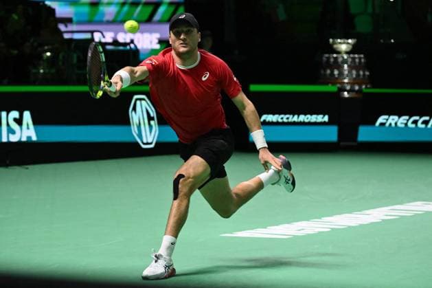 TENNIS - Internazionali di Tennis - Davis Cup - Final Eight Raphael Collignon of Belgium in action during the Davis Cup Semi-Final match between Matteo Berrettini of Italy and Raphael Collignon of Belgium at Supertennis Arena - Bolognafiere on November 21, 2025 in Bologna, Italy Bologna Italy  Copyright: xIPAxSport ABACAx