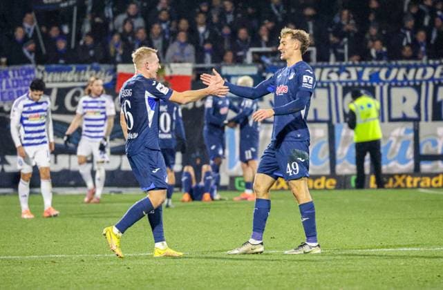 Germany 3 Liga 2025 26, 15 Matchday TSG Hoffenheim II vs MSV Duisburg, Dietmar Hopp Stadion Sinsheim Yannik¯Lührs Yannik¯Luehrs, TSG¯1899¯Hoffenheim¯II, 49 cheers 4 0 with Valentin¯Lässig Valentin¯Laessig, TSG¯1899¯Hoffenheim¯II, 6 Sinsheim Dietmar Hopp Stadion Baden Württemberg Germany Copyright: xBenedictxChristx
