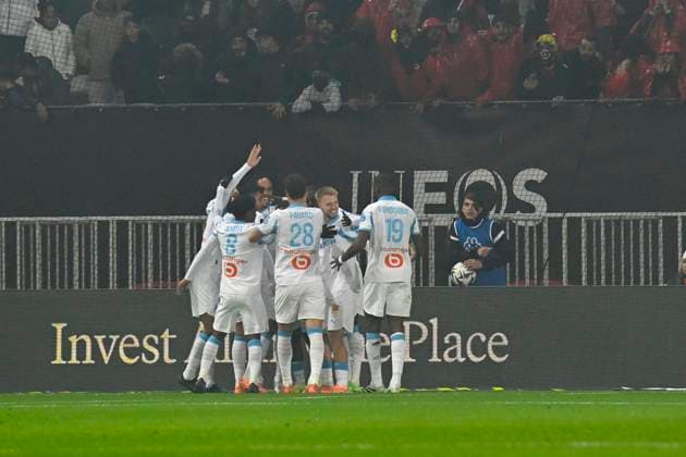 FOOTBALL : OGC Nice VS Olympique de Marseille - Ligue 1 McDonald s - 21 11 2025 Joy OM - but Pierre-Emerick Aubameyang - Ligue 1 McDonald™s match between OGC Nice and Olympique de Marseille on November 21, 2025 at the Allianz Riviera Stadium in Nice. NiceFrance  Copyright: xWilliamxCannarellax