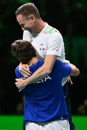 Flavio Cobolli of Italy celebrate the victori of the Davis Cup Semi-Final match between Flavio Cobolli of Italy and Zizou Bergs of Belgium at Supertennis Arena - Bolognafiere on November 21, 2025 in Bologna, Italy  Copyright: xDomenicoxCippitelli IPAxSportx xipa-agency.netx xx IPA_68222758 IPA_Agency_IPA68222758