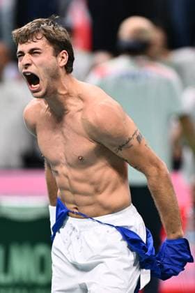 Flavio Cobolli of Italy celebrate the victori of the Davis Cup Semi-Final match between Flavio Cobolli of Italy and Zizou Bergs of Belgium at Supertennis Arena - Bolognafiere on November 21, 2025 in Bologna, Italy  Copyright: xDomenicoxCippitelli IPAxSportx xipa-agency.netx xx IPA_68222984 IPA_Agency_IPA68222984