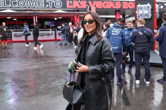 Life companion Alexandra Saint Mleux of Charles Leclerc Scuderia Ferrari HP 16 arrives at the paddock, Las Vegas Grand Prix, Motorsport, Men, Formula 1, 3 Free Practice, 21 11 2025 Las Vegas Nevada USA Copyright: xkolbert-press ChristianxKolbertx