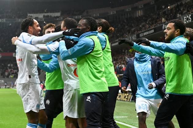 OGC Nice v Olympique de Marseille - Ligue 1 McDonald s 2025 2026 04 Conrad Jaden CJ EGAN RILEY (om) - 97 Pierre-Emerick AUBAMEYANG (om) during the Ligue 1 McDonald s match between OGC Nice and Olympique de Marseille at Allianz Riviera on November 21, 2025 in Nice, France. Nice France  Copyright: xFEPx 776348205