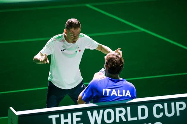 TENNIS - Internazionali di Tennis - Davis Cup - Final Eight Flavio Cobolli ITA - Filippo Volandri ITA during Davis Cup - Final Eight, International Tennis match in Bologna, Italy, November 21 2025 Bologna Italy  Copyright: xIPAxSport ABACAx