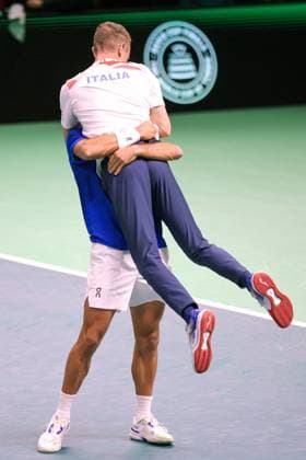 TENNIS - Internazionali di Tennis - Davis Cup - Final Eight Flavio Cobolli ITA - Filippo Volandri ITA during Davis Cup - Final Eight, International Tennis match in Bologna, Italy, November 21 2025 Bologna Italy  Copyright: xIPAxSport ABACAx