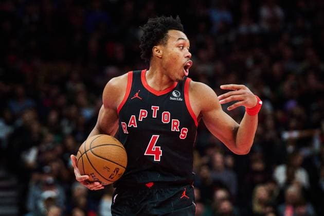November 21, 2025, Toronto, On, Canada: Toronto Raptors Scottie Barnes (4) calls to teammates against the Washington Wizards during first half NBA, Basketball Herren, USA basketball action in Toronto, on Friday, Nov. 21, 2025. Canada News - November 21, 2025 - ZUMAc35_ 20251121_zaf_c35_106 Copyright: xSammyxKoganx