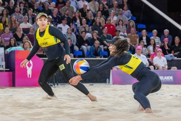 RECORD DATE NOT STATED ADELAIDE, AUSTRALIA - NOVEMBER 21: Carolina Solberg Salgado (Player 1 - BRA), Rebecca Cavalcante Barbosa Silva (Player 2 - BRA) during the Beach volleyball, Beachvolleyball World Championships at Adelaide on November 21, 2025 in Adelaide, Australia. Australia Copyright: xBEAUTIFULxSPORTS PeterxWeberx