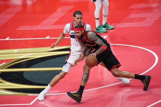 Washington Wizards v Toronto Raptors TORONTO, CANADA - NOVEMBER 21 : Brandon Ingram (3) of Toronto Raptors in action against Kyshawn George (18) of Washington Wizards during the 2025 Emirates NBA, Basketball Herren, USA Cup basketball game between Washington Wizards and Toronto Raptors at the Scotiabank Arena on November 21, 2025 in Toronto, Ontario, Canada. Mert Alper Dervis Anadolu Ontario Canada. Editorial use only. Please get in touch for any other usage.  Copyright: x2025xAnadoluxMertxAlperxDervisx