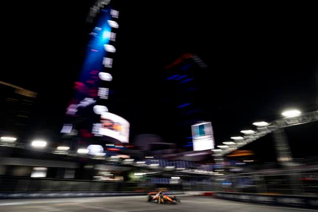 British Formula One driver Lando Norris of McLaren F1 Team in action during the third free practice session of the Formula One Las Vegas Grand Prix at the Las Vegas Strip Circuit in Las Vegas on Friday, November 21, 2025.  LAS2025112118 GREGxNASH