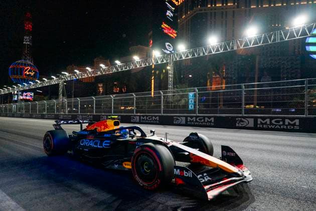 Japanese Formula One driver Yuki Tsunoda of Red Bull Racing in action during the third free practice session of the Formula One Las Vegas Grand Prix at the Las Vegas Strip Circuit in Las Vegas on Friday, November 21, 2025.  LAS2025112129 GREGxNASH