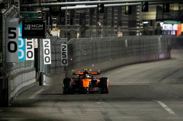 British Formula One driver Lando Norris of McLaren F1 Team in action during the third free practice session of the Formula One Las Vegas Grand Prix at the Las Vegas Strip Circuit in Las Vegas on Friday, November 21, 2025.  LAS2025112120 GREGxNASH