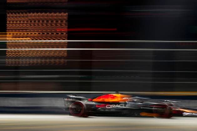 Dutch Formula One driver Max Verstappen of Red Bull Racing in action during the third free practice session of the Formula One Las Vegas Grand Prix at the Las Vegas Strip Circuit in Las Vegas on Friday, November 21, 2025.  LAS2025112123 GREGxNASH
