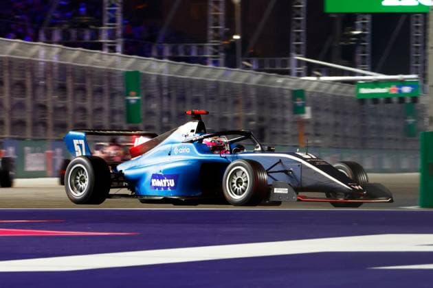 LAS VEGAS, NV - NOVEMBER 21: Lia Block, driver of the 57 ART Grand Prix races into a turn during the first F1 Academy race at the Formula 1 Las Vegas Grand Prix on November 21, 2025 on the Las Vegas Strip Circuit in Las Vegas, Nevada.(Photo by Jeff Speer Icon Sportswire) AUTO: NOV 21 F1 Las Vegas Grand Prix - F1 Academy Race 1 EDITORIAL USE ONLY Icon2511210121