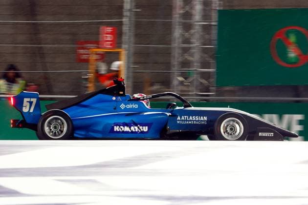 LAS VEGAS, NV - NOVEMBER 21: Lia Block, driver of the 57 ART Grand Prix races through a turn during the first F1 Academy race at the Formula 1 Las Vegas Grand Prix on November 21, 2025 on the Las Vegas Strip Circuit in Las Vegas, Nevada.(Photo by Jeff Speer Icon Sportswire) AUTO: NOV 21 F1 Las Vegas Grand Prix - F1 Academy Race 1 EDITORIAL USE ONLY Icon2511210141