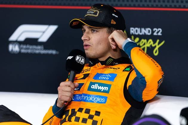 F1 - LAS VEGAS GRAND PRIX 2025 NORRIS Lando (gbr), McLaren F1 Team MCL39, portrait press conference, PK, Pressekonferenz during the 2025 Formula 1 Las Vegas Grand Prix, 22th round of the 2025 FIA Formula One World Championship, WM, Weltmeisterschaft from November 21 to 23, 2025 on the Las Vegas Strip Circuit, in Paradise, Nevada, United States of America - Copyright: xJoaoxFilipex