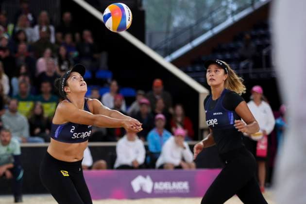 Beach volleyball, Beachvolleyball World Championship, WM, Weltmeisterschaft Thamela Coradello Galil and Victoria Lopes Pereira Tosta (BRA) v Tina Graudina and Anastasija Samoilova (LAT) during the Semi Final match of the Beach Volleyball World Championships at The Drive in Adelaide, Saturday, November 22, 2025. ( NO ARCHIVING, EDITORIAL USE ONLY ADELAIDE SOUTH AUSTRALIA AUSTRALIA  Copyright: xMATTxTURNERx 20251122144335702524